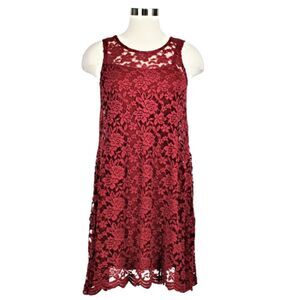 Wallflower Dress Red A-Line Pullover Sleeveless Sheer Lace-Over Women's Sz Small
